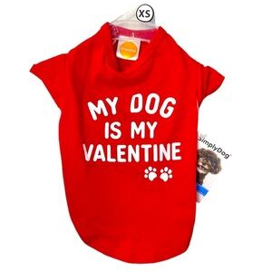 SimplyDog My Dog Is My Valentine Red and White Pet T-Shirt